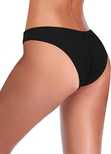 Vista 3 de SHEKINI Women's Bikini Bottom Black Brazilian Swim Bottoms Low Waist Ruched Back Swimsuit Bottom