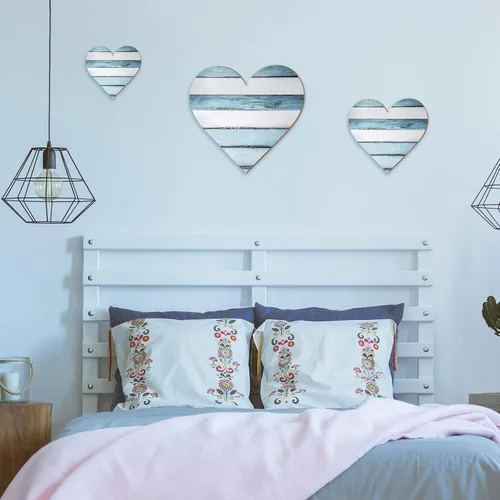 Vista 4 de Jetec 3 piezas de decoración rústica de madera con forma de corazón de madera para el hogar, placa colgante para cocina, dormitorio, baño, sala