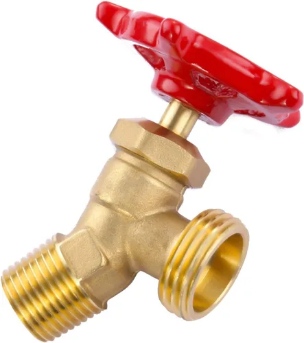Vista 3 de Manguera de válvula de parada de codo de 65 grados para patio trasero de latón macizo Bibb Soldadura NPT rosca macho de 1/2 pulgada a MHT 3/4