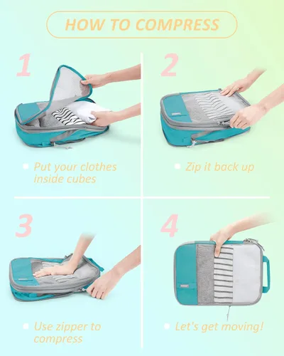 Vista 6 de BAGSMART - Juego de 6 cubos de compresión para maletas, juego de 6, 4 y 2, cubos organizadores de viaje, juego de bolsas expandibles, organizadores