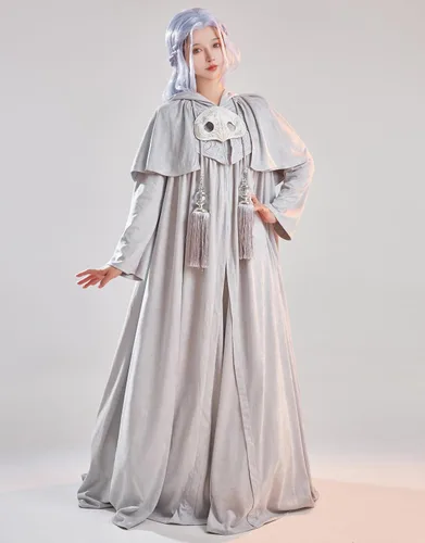 Vista 3 de miccostumes Disfraz de anime para mujer, elegante, de lujo, gris, para Halloween, Navidad, fiesta, evento