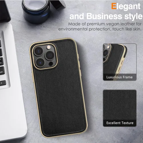 Vista 5 de LOHASIC Funda de piel para iPhone 15 Pro Max, funda magnética suave compatible con accesorios MagSafe, funda de diseño minimalista clásico i Phone