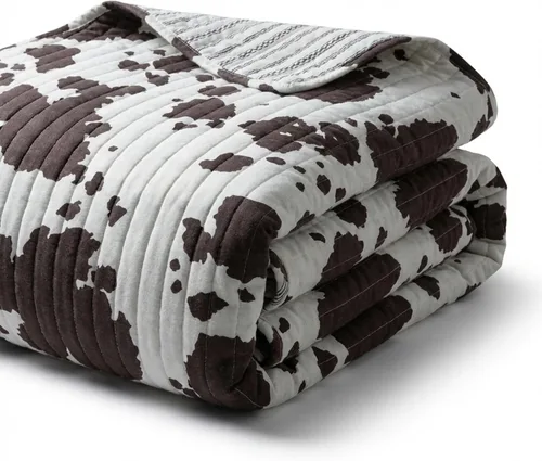 Vista 8 de Bessie - Colcha tamaño King, ropa de cama de algodón occidental con estampado de vaca marrón y blanca, colcha reversible, 106 x 92 pulgadas