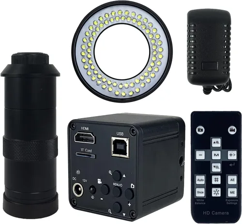 Vista 10 de 48MP 4K 1080P 22MP 14MP HDMI USB VGA Video Industrial Soldadura Digital Reparación Microscopio Cámara C Montura Lente LED Anillo Luz (14MP con luz)