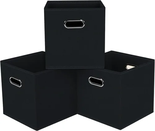 Vista 21 de Cubos de almacenamiento plegables negros, caja de almacenamiento de tela, cestas organizadoras con asas dobles para organizador del hogar (negro)