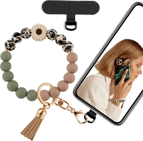 Vista 10 de Correa de silicona con cuentas para mujer, silicona sin BPA Elastic wristlet with tether tab, 12mm BPA-Free silicone beads with printed accents
