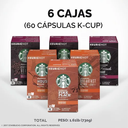 Vista 3 de Starbucks Cápsulas de café K-Cup Black Coffee - Paquete variado para cafeteras Keurig, 6 cajas (60 cápsulas en total) y cápsulas de café K-Cup