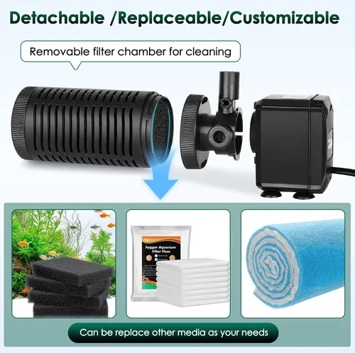 Vista 3 de hygger Filtro sumergible para acuario pequeño de 15-30 galones, filtración en tanque con aireación para agua salada y agua dulce, filtros internos