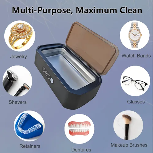 Vista 3 de Limpiador ultrasónico, 2025 mejorado 22oz 48KHz Máquina ultrasónica de limpieza de joyas para anteojos, brochas de maquillaje, relojes, dentaduras