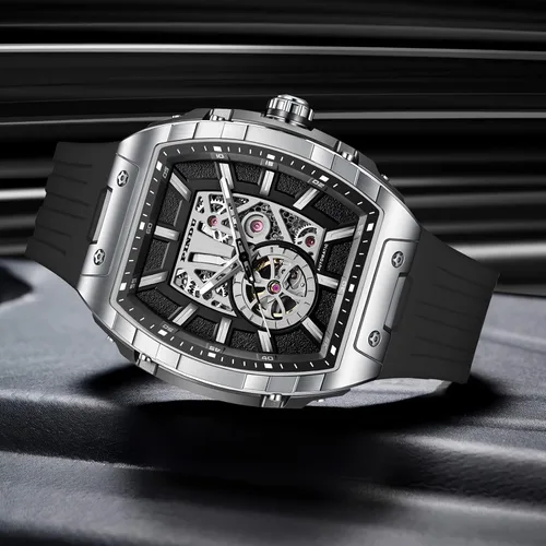 Vista 2 de GLENAW PINDU Men's Fashion Chronograph Sport Style Watch Casual Tonneau Skeleton Watch Date Quartz Analog Watch Timepiece for Men