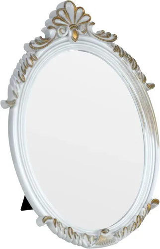 Vista 9 de Espejo de maquillaje ovalado de plástico dorado vintage (bronce, 11 x 7 pulgadas)