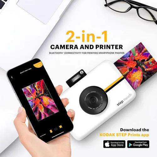 Vista 3 de Zink Kodak Step Touch Cámara digital de 13 MP e impresora instantánea con pantalla táctil LCD de 3.5 pulgadas, video HD de 1080p (blanco) paquete