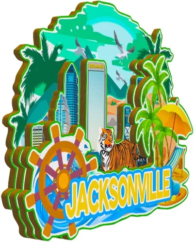 Vista 2 de Imán de madera para nevera de Jacksonville, Florida, Estados Unidos, 3D, monumentos de viaje, coleccionables, recuerdos, decoración hecha a mano