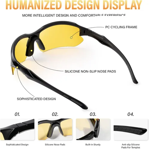 Vista 6 de Paquete de 3 lentes polarizados de visión nocturna para hombres, conducción, ciclismo, deporte, noche, antirreflejos, lentes amarillas, marco ligero