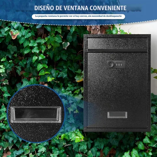 Vista 6 de KYODOLED Buzón de pared con bloqueo, buzón con cerradura de combinación para exterior, caja de seguridad para llaves de efectivo con código