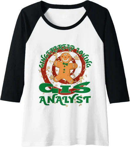 Vista 3 de GIS Analyst Job Gingerbread - Camiseta de béisbol raglán de Navidad, Negro