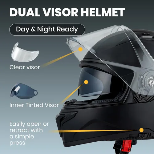 Vista 3 de Favoto - Casco de cara completa con viseras duales, Casco de motocicleta aprobado por DOT, Casco ligero para motocicleta de calle, bicicleta