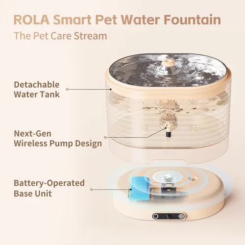 Vista 2 de Enabot EBO ROLA - Fuente de agua para gatos con diseño sin bombeo Monitoreo de aplicaciones (solo 2,4 GHz), bandeja de acero inoxidable, funciona