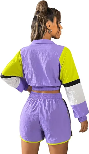 Vista 2 de SweatyRocks Conjunto de sudadera corta de 2 piezas con media cremallera y cordón para mujer