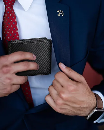 Vista 2 de SERMAN BRANDS Cartera de 2 ventanas de identificación para hombres con bloqueo RFID, tapa plegable, cartera de viaje de capacidad adicional