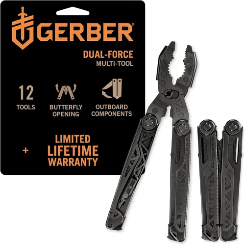 Vista 4 de Gerber Gear Multiherramienta Dual-Force - Resistente, Destornillador de Eje Central, Alicates de Punta Roma con Sierra, Cortadores de Alambre