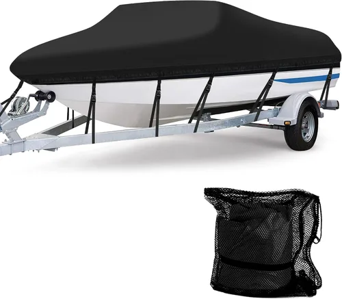 Vista 8 de Cubierta impermeable para barco de 14 a 16 pies, cubierta resistente de poliéster 600D, cubierta para barco Oxford Bass Runabout para barcos