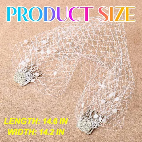 Vista 7 de Heread 1920s Pearl Bride Wedding Birdcage velo blanco cristal nupcial accesorios con peine para mujeres y niñas