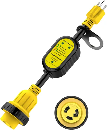 Vista 12 de EyGde Adaptador de 50 amperios a 15 amperios 110 RV – Adaptador de corriente patentado 4200J con protector de sobretensiones – Analizador