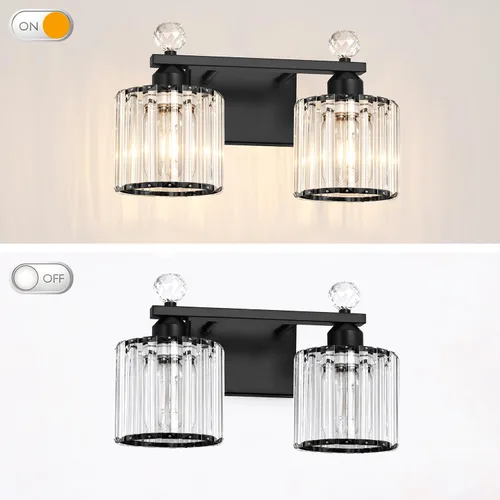 Vista 5 de Lxybcce Moderna lámpara de tocador de baño de cristal, 14 pulgadas, 2 luces, accesorios de luz negra sobre el espejo, fácil instalación e