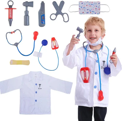 Vista 3 de TOPTIE Ropa de vestir de oficial de policía para niños con accesorios uniformes de juego de rol de carrera color blanco Blanco