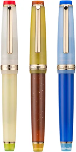 Vista 2 de 3 Jinhao 82 Pluma estilográfica acrílica transparente de color clásico mixto con punta media y borde dorado, con juego de conversor Mezcla clásica