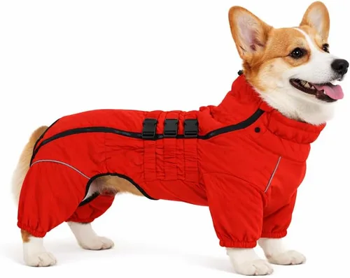 Vista 13 de Abrigo cálido para perros de doble capa, chaleco para perros, 4 patas cubiertas, resistente al viento, impermeable, reflectante, gris XS - L