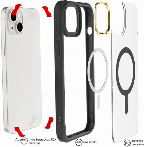 Vista 5 de Ghostek Covert Clear - Funda transparente para iPhone 15 Plus, silicona a prueba de golpes, compatible con accesorios Apple MagSafe, funda Negro