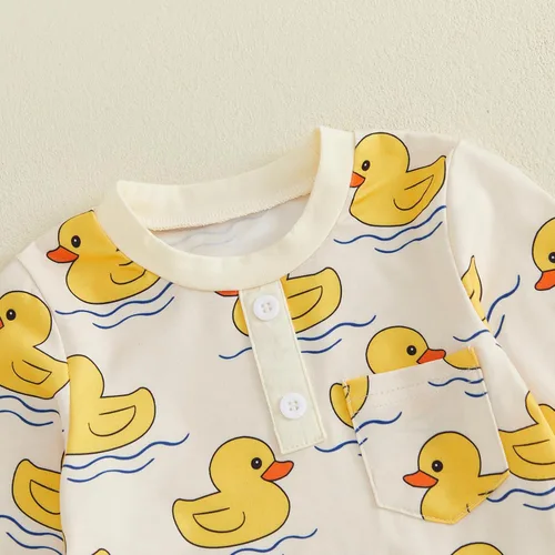 Vista 5 de 6, 12, 18, 24 meses, 2, 3, 4T, ropa de bebé, camisa de manga larga, pantalones de cintura elástica, conjunto de trajes de otoño Amarillo