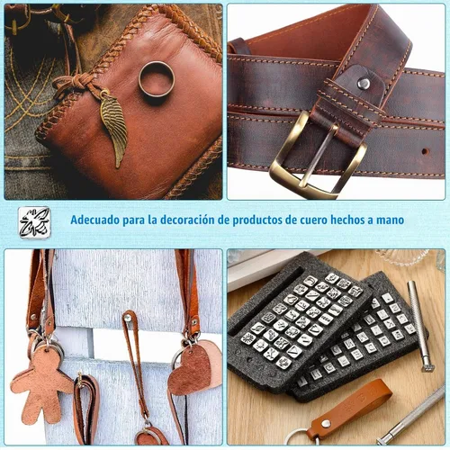 Vista 6 de 70 piezas de herramientas de estampado de cuero, kit de estampado de cuero con 2 piezas de herramientas de punzón, 68 piezas de letras metálicas