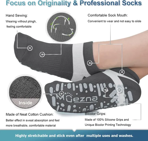 Vista 10 de Muezna Calcetines de yoga antideslizantes para mujer, antideslizantes, para pilates, barras, calcetines de hospital con agarres, talla 5-10