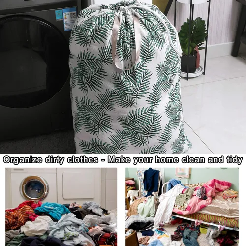 Vista 6 de Bolsa de lavandería extra grande con cordón y asa, bolsa de ropa sucia de viaje resistente para lavandería y hogar, forro duradero para cesta