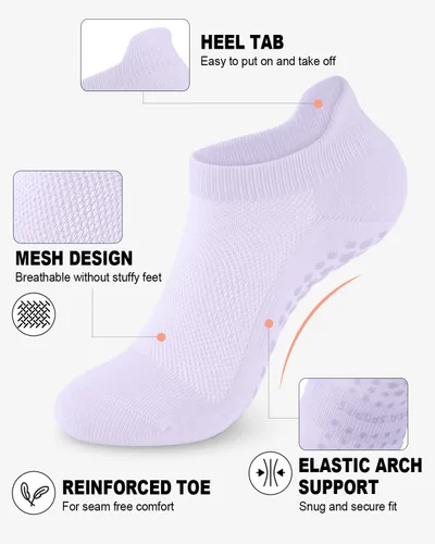 Vista 2 de 6 pares de calcetines de pilates antideslizantes para mujer, calcetines atléticos de yoga para barre ballet, descalzo, entrenamiento, hospital