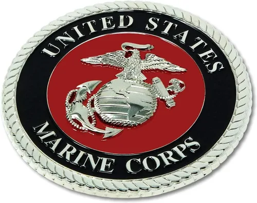 Vista 5 de USMC Medallón de automóvil rojo/plateado – Logotipo de metal Águila, Globo y Ancla del Cuerpo de Marines de 3.5 pulgadas para automóvil - Regalo