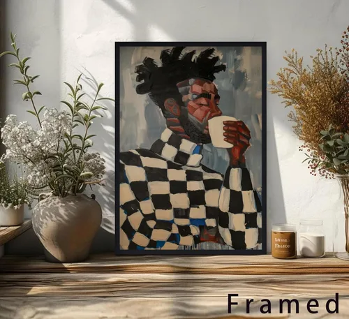 Vista 6 de Arte de pared enmarcado en lienzo afroamericano negro y blanco, personas abstractas, pintura, imágenes, decoración de pared, moda, moderno, hombre
