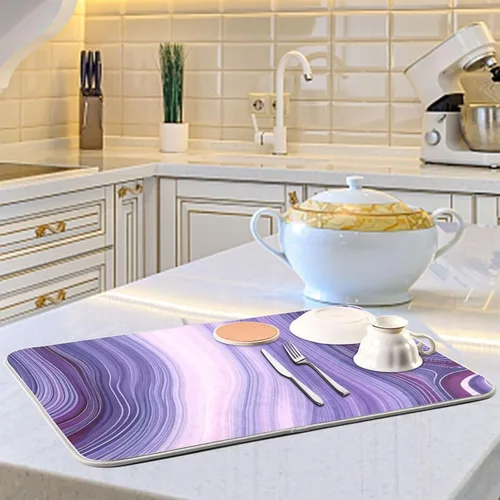 Vista 6 de Hermosa alfombra de secado de platos con textura de mármol morado para encimera de cocina, 18 x 24 pulgadas, almohadilla de secado de microfibra