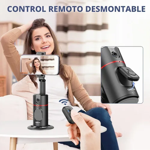 Vista 7 de Trípode de seguimiento facial automático, sin aplicación, soporte inteligente para teléfono con control remoto, rotación de 360°, soporte para Negro