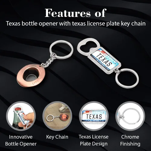 Vista 2 de Abrebotellas Texas con llavero de matrícula de Texas, paquete de 12