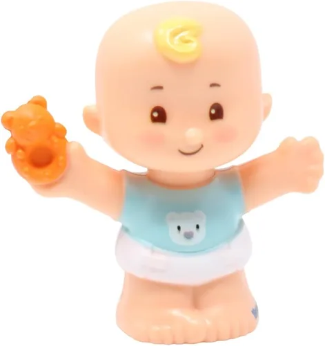 Vista 6 de Pieza de repuesto para Fisher-Price Little People Snuggle Twins Playset - GKP68 ~ Repuesto Twin Boy con rizo rubio en camisa azul con figura de oso