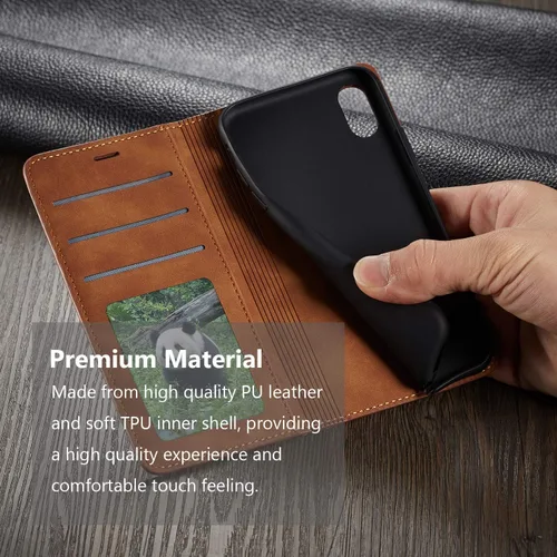 Vista 6 de QLTYPRI Funda tipo cartera para iPhone XR, 3 tarjeteros, color azul