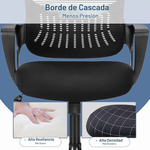 Vista 5 de Silla de escritorio ergonómica de oficina, cómoda silla de trabajo para computadora con reposabrazos, silla giratoria con ruedas para oficina