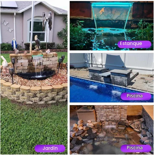 Vista 8 de Pamopamo Cascada Vertedero para Piscina de Acero Inoxidable Fuente de Estanque, Fuentes Negras para Exteriores con Control por APP y LED Coloridos
