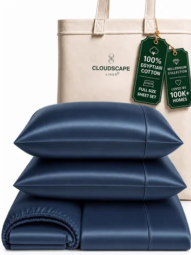 Vista 45 de Cloud Scape Linen - Juego de sábanas de algodón egipcio de doble capa, tamaño individual, tejido de satén de fibra larga, juego de 3 piezas, ropa