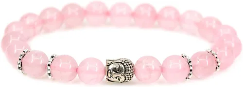 Vista 19 de Piedra preciosa natural con plata de ley 925 con cabeza de Buda de 0.315 in, cuentas redondas, pulsera elástica de 7 pulgadas Amatista