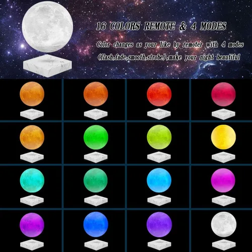 Vista 2 de Lámpara de luna con impresión 3D, lámparas de luz de luna levitante magnética para el hogar, decoración de oficina, regalo creativo, tiene 16